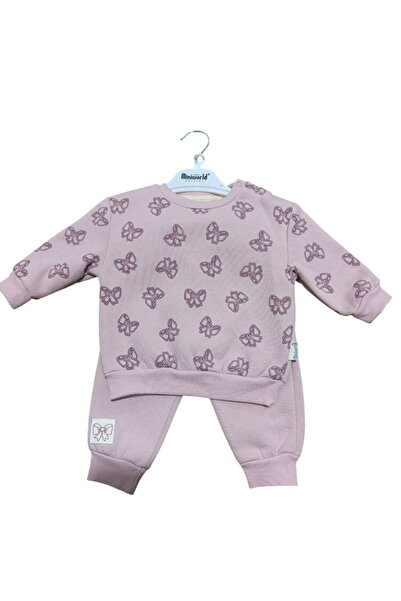 Miniworld 18803 Kız Bebek Fiyonk Basklı Şardonlu Üç İplik 2'li Takım