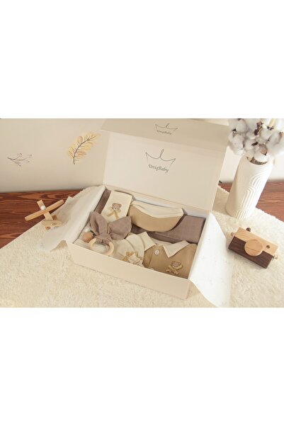 Uniq Baby Ayıcık Desenli 10 Parça Yenidoğan Bebek Hediye Kutusu – Pike, Müsli...