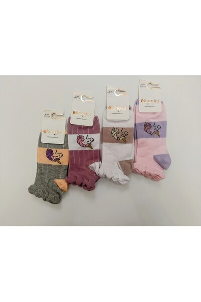 Ekinoks Kız Çocuk 9-10 Yaş Pamuklu Unicorn Desenli patik /4'lü paket pamuklu ...