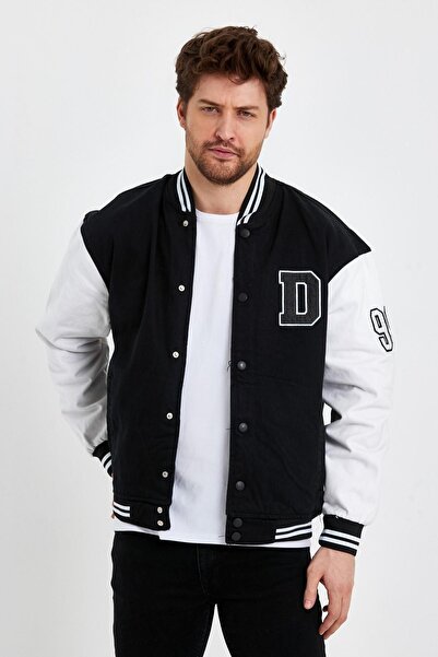 DAMGA JEANS Blugi negri pentru bărbați - Jachetă oversize confortabilă din bu...