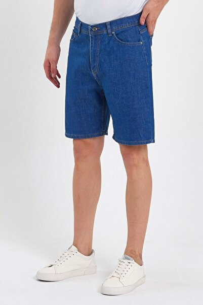 DAMGA JEANS Klasik Rahat Kesim Taşlamalı Kot Şort Mavi