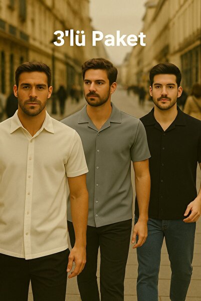 DAMGA JEANS Erkek 3 Lü Paket Rahat Yazlık Kısa Kollu Gömlek