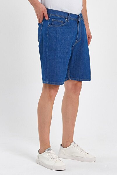 DAMGA JEANS Klasik Rahat Kesim Taşlamalı Kot Şort Mavi
