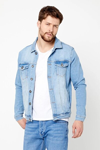 DAMGA JEANS Ανδρικό τζιν μπουφάν Jeanmove με γιακά πόλο Ice Blue