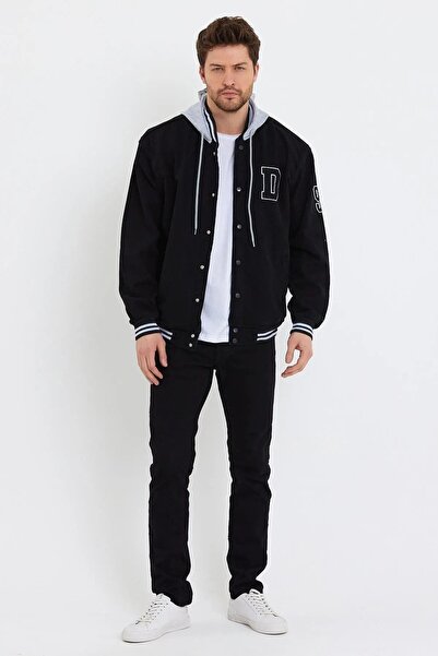 DAMGA JEANS Içi Kürklü Kapüşonlu Kolej Mont Siyah