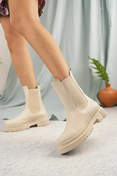 Saks Gardrop Αδιάβροχες ραμμένες μπότες και μποτάκια με χοντρή σόλα χωρίς κορδόνια - Ελαστικό στο πλάι