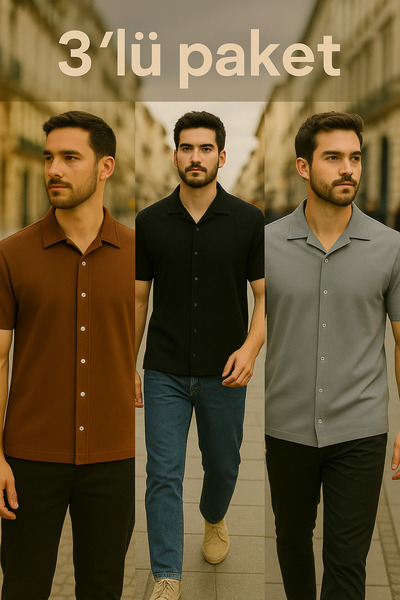 DAMGA JEANS Ανδρικό 3 Pack καλοκαιρινό κοντομάνικο εύκαμπτο πουκάμισο