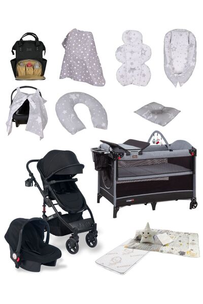 Joell 16Parça Bebek Seti/ Joell Truva Bebek Arabası / Anne Yanı Park Beşik + 14Parça