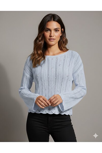 tülaybutik kadın ajurlu taş detaylı mevsimlik bluz