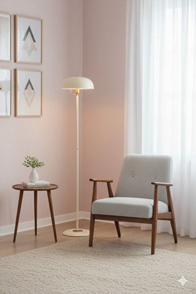 Luzarana Venus Krem-Sarı Metal Gövde Tasarım Yerden Aydınlatma Lüx Lambader