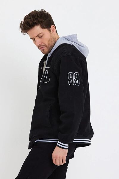 DAMGA JEANS Içi Kürklü Kapüşonlu Kolej Mont Siyah