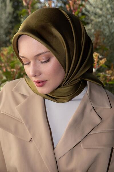 Levidor Oil Green Double Sided Twill Silk Scarf