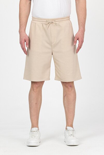 DAMGA JEANS Erkek Beli Lastikli Bol Paça Basic Bej Baggy Şort