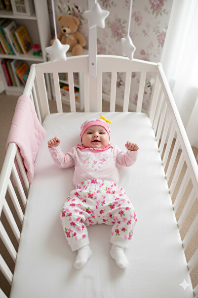 Bebelove "Flower and Heart Patterned 3-Piece Baby Set - Colorful Badi, Pants
