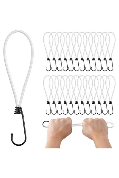 pretex Set de 25 de șnururi elastice, cu cârlig metalic, din latex rezistent, 13 cm, pentru prindere, fixare, alb