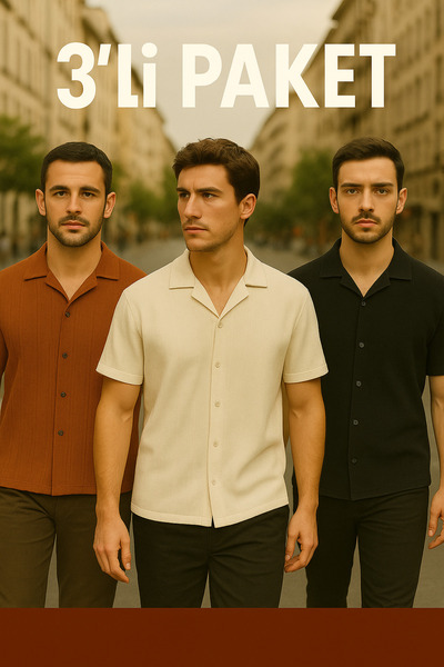 DAMGA JEANS Ανδρικό πουκάμισο με κοντό μανίκι Basic Stretch 3 Pack