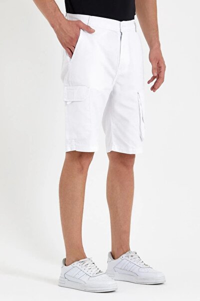 DAMGA JEANS Erkek Comfort Fit Kargo Şort Beyaz