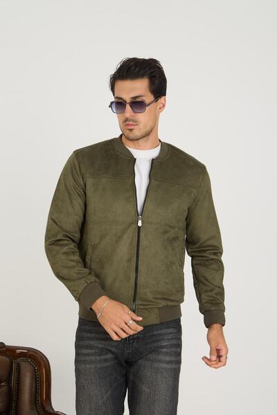 DAMGA JEANS جاكيت رجالي من الجلد السويدي القطني ذو الياقة المدنية باللون الكاكي