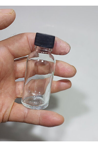 Durucam 50Pcs Clear Glass Shot Bottle Leakproof with Black Seal Lid Fragrance Ornament Multi-Purpose Bottle 30ml