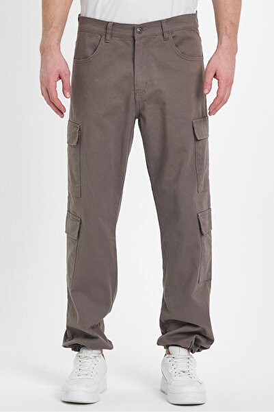 DAMGA JEANS Ανδρικό παντελόνι με φαρδύ πόδι Oversize φαρδύ καφέ Cargo Pocket