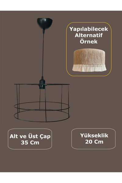 CONANA Silindir Avize Teli , İskeleti (Büyük Boy 35x20 Cm) Siyah Statik Boyal...