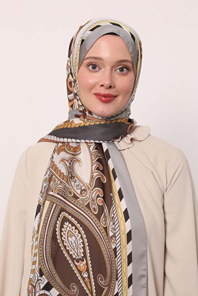 Levidor Ασημί ριγέ ινδικό μεταξωτό σάλι