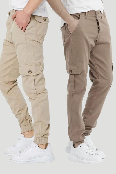 DAMGA JEANS 2 Li Paçası Lastikli Pantolon Taş-camel Çok Renkli