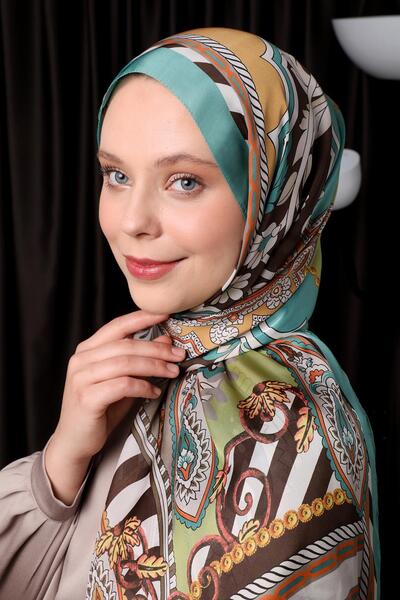 Levidor Ινδικό μεταξωτό σάλι με πράσινο ριγέ νερό