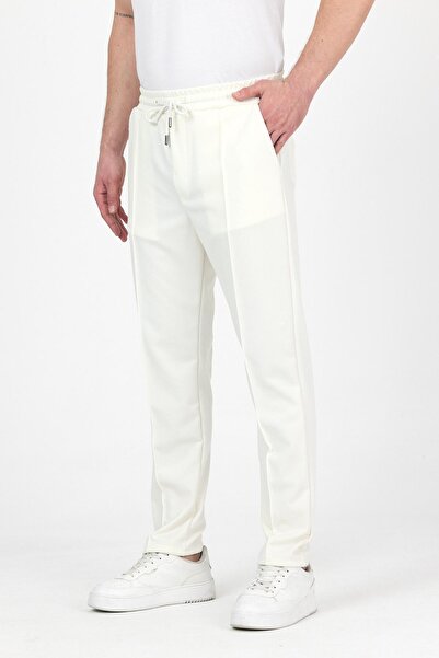 DAMGA JEANS Ανδρικό ριγέ φαρδύ ελαστικό κλασικό λευκό παντελόνι