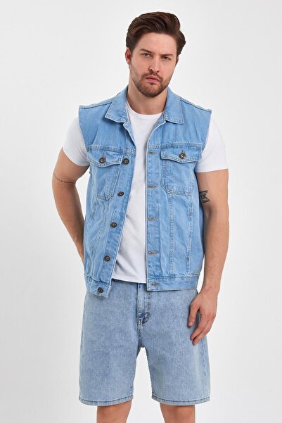 DAMGA JEANS Чоловічий зручний джинсовий жилет з деніму, колір блакитний