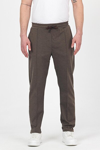 DAMGA JEANS Ανδρικό ριγέ φαρδύ ελαστικό κλασικό καφέ παντελόνι