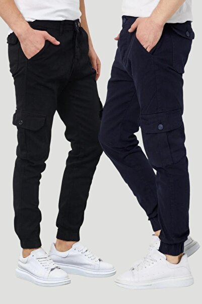 DAMGA JEANS مجموعة من بنطالين بجيب كارجو متعدد الألوان باللونين الأسود والأزر...