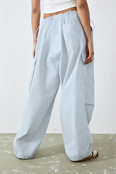 september island Baby Blue Color Oversized Cargo Pocket Pack Trousers