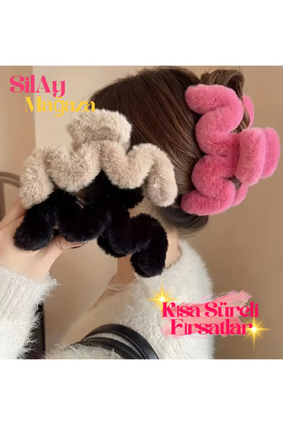 Silay mağaza Large Plush Claw Clip – Soft Velvet Texture – Winter Hair Accessory”