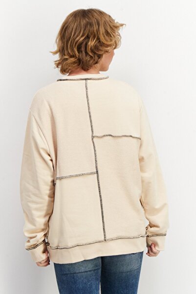 Ellesse Women Crew Neck Brand Logo Long Sleeves Sweatshirt, Beige