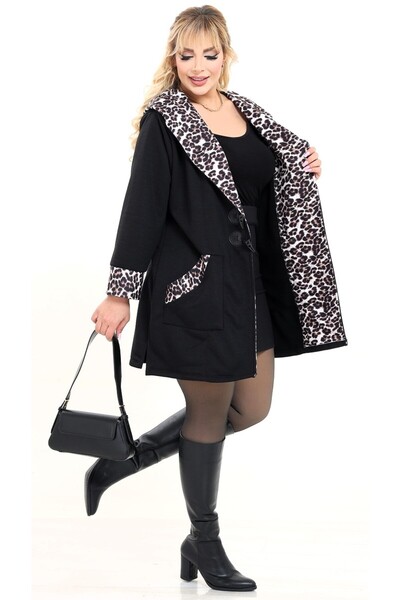 Kheos Leopard Pattern Detailed Comfortable and Flowy Cardigan with Hooded Pockets
