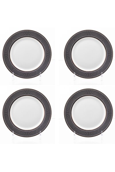 HIC Porcelain Desert Plates 4 Piece With Black And Gold Design 20 cm