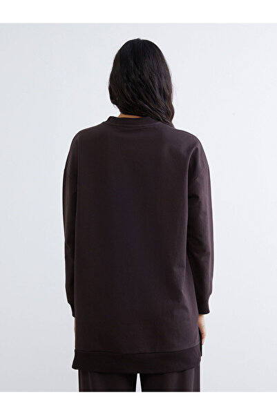 LC Waikiki Lcw Modest Brown Paris Embroidered Women's Sweatshirt Tunic