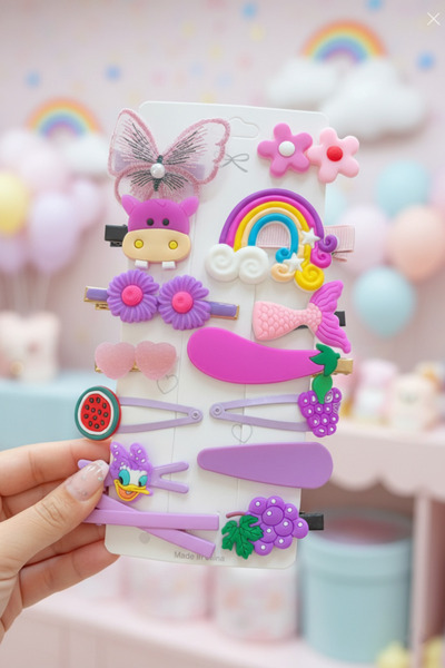 BATU GİYİM Set de 14 bucăți de cleme pentru fetiță și bebelușă, cu cataramă galbenă