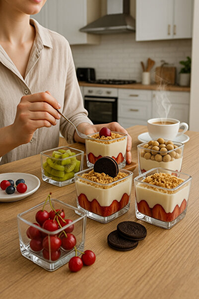 Paşabahçe Battal Boy Cam 6'lı Kare Magnolia Dondurmalık Seti - Jumbo Kase