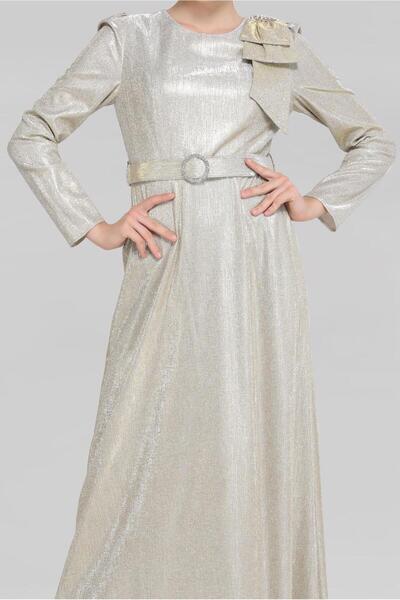 Alvina Stone Detail Silvery Evening Dress 40769