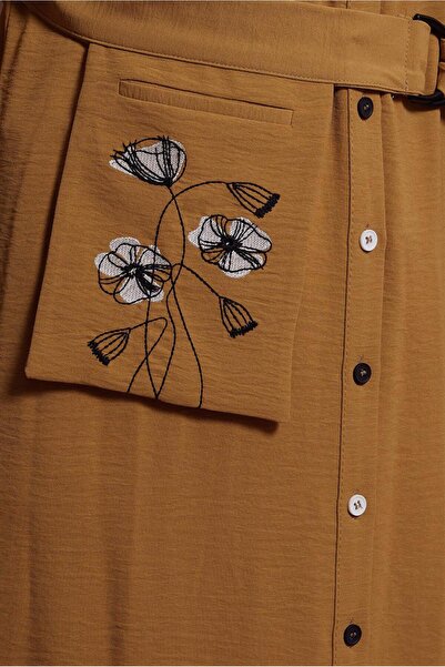 Alvina Long Tunic - Floral Embroidery, Button and Belt 43732