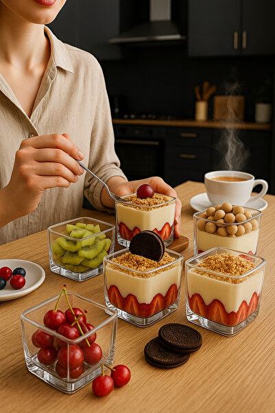 Paşabahçe Battal Boy Cam 6'lı Kare Magnolia Dondurmalık Seti - Jumbo Kase