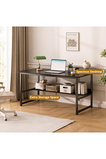 HayaBazaar Home Office Desk with Storage,Simple Modern Office Table,Black