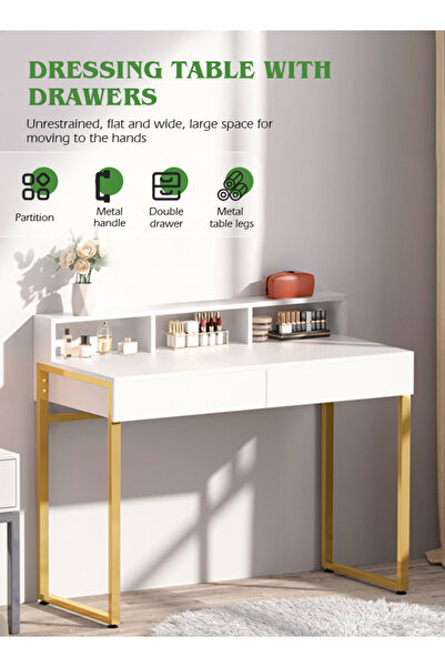 Ammar Space Modern Dresser Desk Multifunctional Bedroom Vanity Table with Dual Drawer Storage Make Up Table