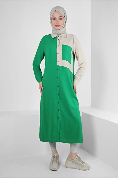 Alvina TWO COLOR BUTTON TUNIC WITH SIDE SLIT 43730