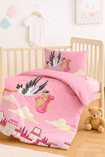 Mira Home طقم غطاء لحاف للفتيات حديثي الولادة 100% قطن ستورك