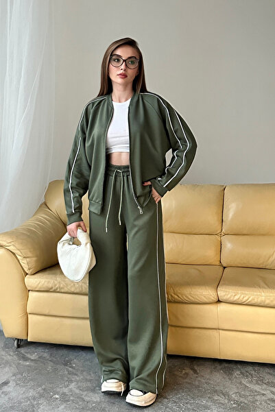 Mogi Butik Women's Modal Fabric Double Piped Zipper Set 3122