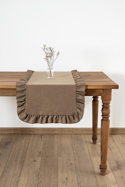 Denizli Concept Brown Runner with Ruffled Edges - Venice Soft Color - Polyester 50X150Cm