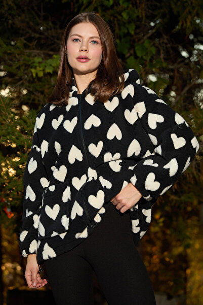 Fulla Moda Heart Patterned Plush Coat